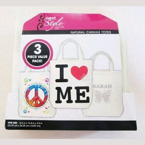 Set of 3 Natural Canvas Totes Ready to Decorate.